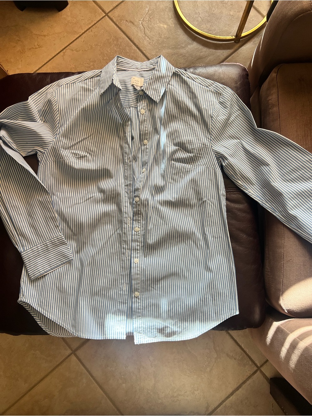 a new day Light Blue and White Striped Women's Button-Up Shirt